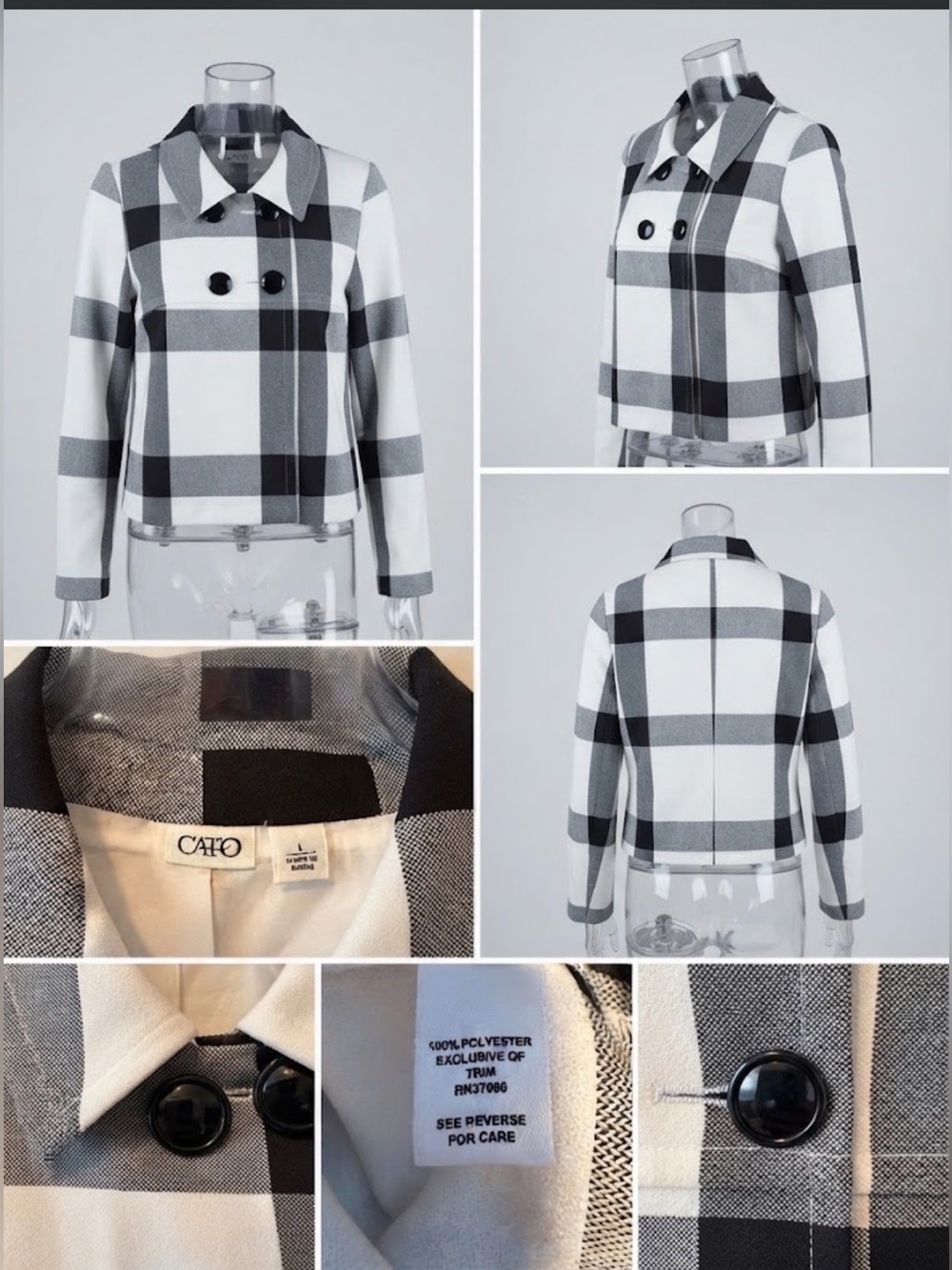 Cato Black & White Plaid Cropped Jacket